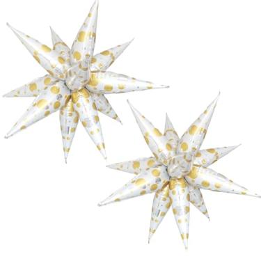 Imagem de Balão dourado de 81 cm de bolinhas, estrela explosiva 3D, decoração de festa para aniversário, casamento, ano novo, formatura, Natal, comemoração de aniversário – pacote com 2