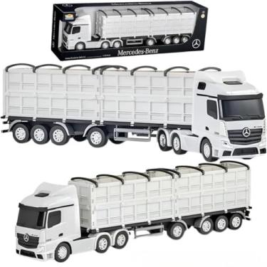 Imagem de Caminhão Carreta Ganeleiro, Escala 1:30, com Portas Laterais Articuladas, Rodas Cromadas, Trava de Apoio, Brinquedo p/Crianças, Presente Infantil, Colecionável, Carrinho, Miniatura (Branco)