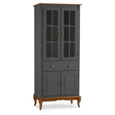Imagem de Cristaleira 4 Portas 3 Prateleiras e 1 Gaveta 60809 Hannover Linz Móveis - Cinza/Imbuia Glazer