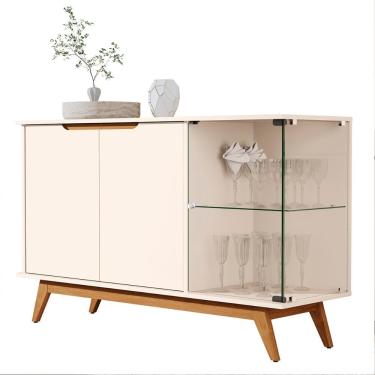 Imagem de Aparador Buffet Tucumã Com 3 Portas Pés De Madeira Maciça Off White