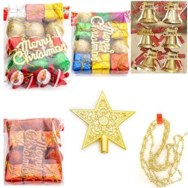 Imagem de 49 Enfeite Árvore Natal Colorido Ponteira Dourada Sininho - Divertiti