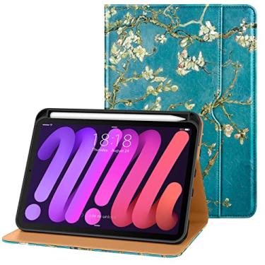 Imagem de DTTO Capa para iPad Mini 7th (A17 Pro) 2024/iPad Mini 6ª geração 2021 8,3 polegadas, capa de couro premium com suporte para Mini 7/6 com suporte para lápis - vários ângulos de visualização, flor