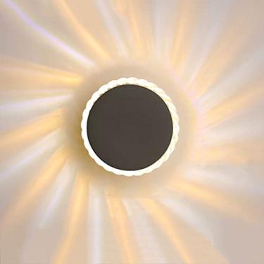 Imagem de Lâmpada de efeito de cabeceira LED redonda interna 3 cores temperatura ajustável moderna lâmpada de anel de metal acrílico para corredor quarto sala de estar