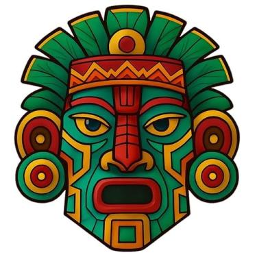 Imagem de Placa Máscara Asteca Maia Inca Tribal 2D Flat 20×20 cm Policarbonato Cristal Decoração De Parede Artístico Étnico