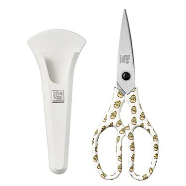 Imagem de Linoroso Tesoura de cozinha resistente com suporte magnético feita com aço japonês 4034, tesoura de cozinha ultra afiada multiuso para carne/legumes/churrasco/ervas/pizza (gráfico, pintinho)