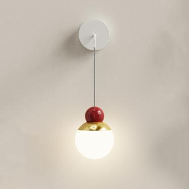 Imagem de Iluminação LED moderna estilo creme cabeceira com abajur de acrílico vermelho quarto metal parede luz branco interior pendurado fio altura ajustável (6000k A)