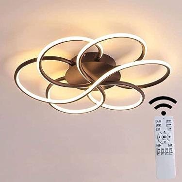 Imagem de Luminária de teto LED regulável para sala de estar, lustre criativo em formato de flor de 72 W, luminária de teto acrílica Φ60*H13cm, luminária de teto marrom moderna com controle remoto par