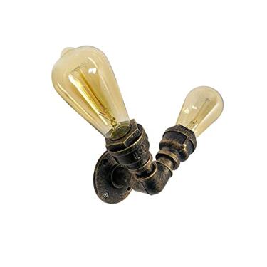 Imagem de Luminária de parede retrô steampunk, luminária de parede industrial com tubo de água, luminária de parede de metal em forma de V para loft, bar, café, luminária rústica de fazenda em bronze
