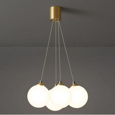 Imagem de Lustre moderno, lustre de vidro, globo, luminária pendente de latão, 7 luzes, fosco, bola branca, vidro leitoso, luminária suspensa para teto, quarto, sala de jantar, cozinha, 4 luzes, luz b