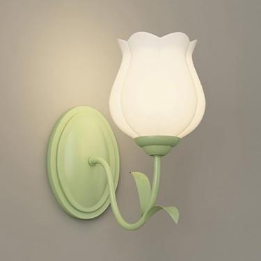 Imagem de Luminária de parede de vidro, arandela nórdica verde com abajur de vidro branco, luminária de parede Art Déco, luminária de cabeceira para quarto, arandelas com fiação para sala de estar ()