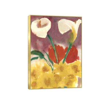 Imagem de Arte de parede em tela de flores reprodução de pintura famosa - imagens de moldura dourada para sala de estar - flores brancas - pôster e impressões 50 x 70 cm 20 x 27 pol