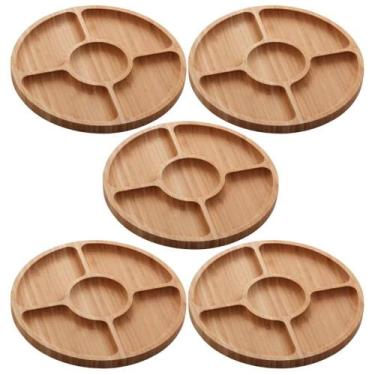 Imagem de Kit 5 Petisqueiras de Bambu Redonda 5 Divisórias 25cm Lyor Round Aperi
