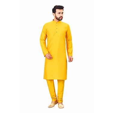 Imagem de Tathastu Pijama kurta masculino de seda - KP4013D-40-amarelo