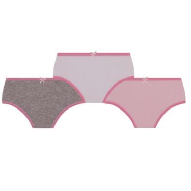Imagem de Calcinha Lobinha Infantil Básica 18101-089 C/3, Cinza, Branco, Rosa, G