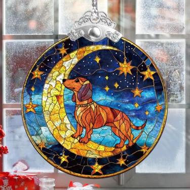 Imagem de Rngmsi Dachshund – Presente para pendurar na janela de vitral para mulheres, apanhadores de sol para cães Weiner para janela interna, enfeite de Natal para homens, vovó, decoração de parede de