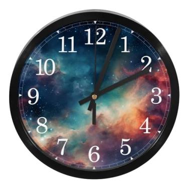 Imagem de LILINWAN Relógio de parede Galaxy Planet Beautiful 24 cm silencioso sem tique-taque operado por bateria relógios de parede decorativos para escritório, escola, quarto, casa