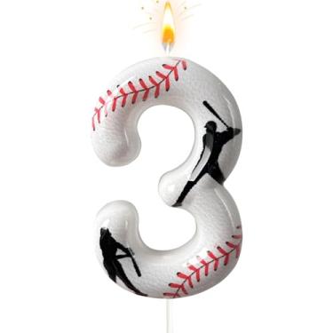 Imagem de Vela número de aniversário de beisebol, número 3 velas para topo de bolo, decoração de bolo ideal para festas de aniversário, aniversário de casamento e outras celebrações (3)