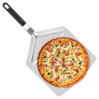 Imagem de Pizza Peel Espátula de pizza de alumínio de 33 cm com alça dobrável à prova de ferrugem para amantes de pizzas em casa (prata)