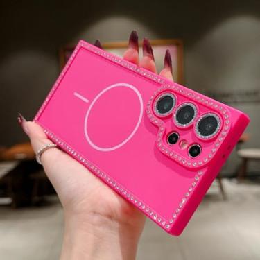 Imagem de Capa de celular luxuosa com moldura magnética e glitter diamante para Samsung Galaxy S25 S24 Fe Plus S23 Ultra Magnetic (para Galaxy S25+/rosa choque)