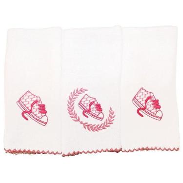 Imagem de Fralda de Boca Sapatinho Rosa Kit 3 Peças 100% Algodão - Liny Baby