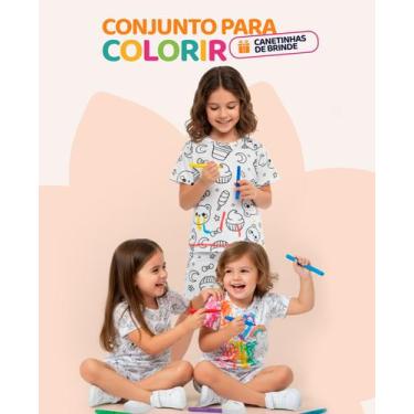 Imagem de Kit 2 conjuntos Pijamas de Colorir Infantil Lavável com Canetinhas Pij