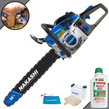 Imagem de Motosserra Nakashi NCS550 Profissional À Gasolina 54,6cc Alta Potência Com Sabre 20’` Corrente 39 Dentes, Carburador Walbro e Vela NGK + ÓLEO STIHL 2T