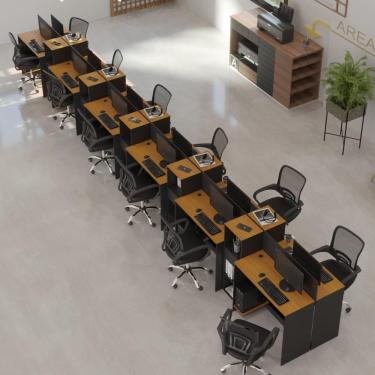 Imagem de Estação De Trabalho 12 Lugares Tech Office 12 Mesas 10 Armár - Preto E Cedro Preto E Cedro