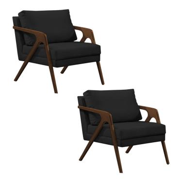 Imagem de Kit 2 Poltronas Mona Monique Luxo Base Madeira Maciça Mel Veludo Preto