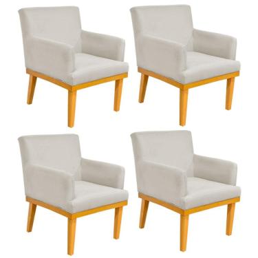 Imagem de Kit 04 Poltronas Decorativa Para Sala de Estar Base Mel Beatriz W01 Suede Bege - Lyam Decor