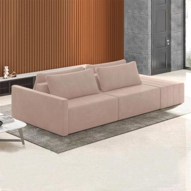 Imagem de Sofá Ilha Modulado Milos 252cm Puff Lateral Veludo Rosê G33 - Gran Belo