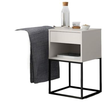 Imagem de Mesa de Cabeceira Base de Aço Industrial 1 Gaveta Corrediça Telescópica e Nicho (Off White/Pé Preto)