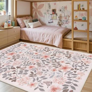 Imagem de Lahome Tapete floral de outono para quarto de meninas 12 x 18 cm, boêmio, damasco, macio, essencial para quarto, dormitório, tapete fino lavável para sala de estar, sala de aula infantil