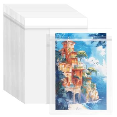 Imagem de VOKOY Pacote com 50 sacos de armazenamento de mangas cristalinas resseláveis, sacos de celofane autovedantes, protetores de mangas de revistas para tapetes de fotos, impressões artísticas, desenhos