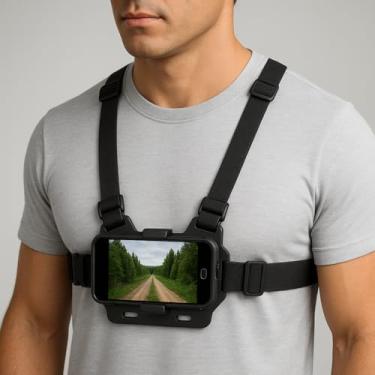 Imagem de Suporte Peitoral Celular ou Câmera Profissional Giro 360 Gravação POV Moto Bike. Câmera de Ação Ciclismo Esportes Radicais. Acessório Ajustável Universal Para Filmagem Imersiva Com Altíssima Qualidade