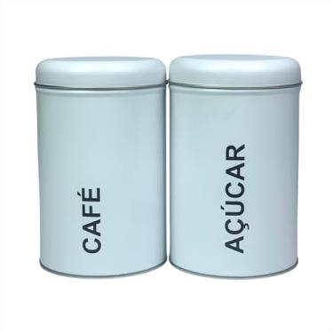 Imagem de Jogo Potes Mantimentos Organizador Lata Metal Açucar Café Porta Alimentos 2 Unidades Branco