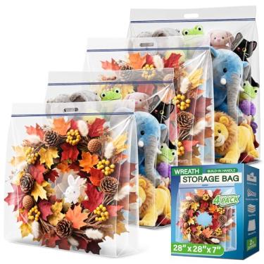 Imagem de VacPack Bolsa de armazenamento extra grande, 71 cm x 71 cm x 17 cm, bolsa de armazenamento transparente com alça, recipiente de guirlanda de decoração de Natal de verão para guirlanda artificial