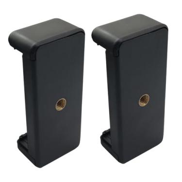 Imagem de PZRT 2 peças, suporte de telefone com furo duplo, grampo E, acessórios de transmissão ao vivo, rotação padrão de aperto de 1/4 de rosca para proteger smartphones, monopés, bastões de selfie