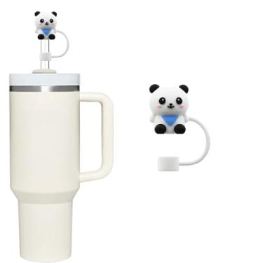 Imagem de Tampa de palha de panda para copo Stanley, tampas de canudo de silicone de 0,4 pol/10 mm para copos Stanley de 30 e 1,134 g com alça, tampas reutilizáveis à prova de poeira, protetores de palha de
