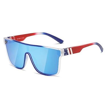 Imagem de Óculos de sol grandes, óculos de sol espelhados sem aro com lente refletiva de uma peça, Vermelho/azul, Oversized