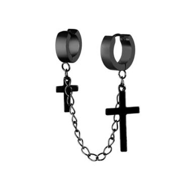 Imagem de Brincos de argola com pingente de cruz de aço inoxidável para homens e mulheres, one size, Titânio, Sem pedra preciosa