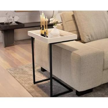 Imagem de Mesa de canto Espelhada com Pés de Ferro e Elegante Apoio Sala Sofá Moderna Decoração,mesa lateral para sofá(Pérola pé Preto)