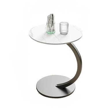 Imagem de Mesa De Apoio Lateral Estilo Industrial Em MDF e Ferro Redondo Para Canto,mesa lateral para sofá(MADEIRA E PRETO)