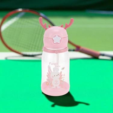 Imagem de 1 pç garrafa de água tira chifre copo de palha 580ml PP PC silicone rosa 22 x 9 x 8 cm
