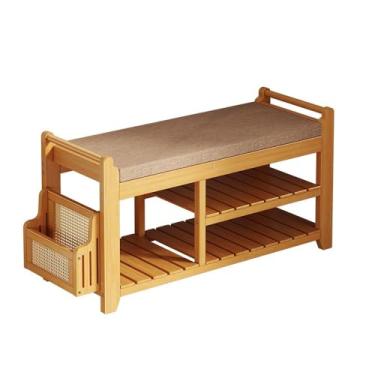 Imagem de hezhuhe2258 Banco de sapato, hall de entrada, trocador de sapatos, banco longo, suporte integrado para armário doméstico para entrada (laranja)