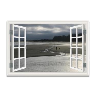 Imagem de The Road In The Middle Of The WaterImpressão artística em tela de ilusão de janela falsa, arte de parede com vista panorâmica real para sala de estar 60 x 90 cm sem moldura