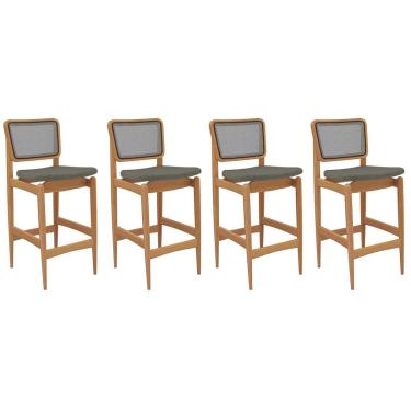 Imagem de Banqueta Sala de Jantar Liz 1BMM009CA Premium Madeira Maciça Kit 4 Un Carvalho/Linho Escuro/Tela Chumbo - Kappesberg