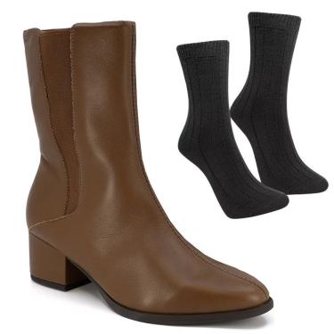 Imagem de Kit Bota Usaflex Salto Médio Bloco Feminina + Par De Meia