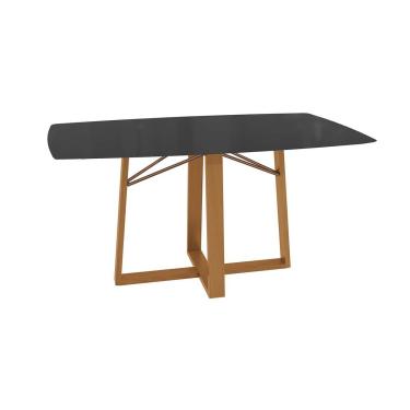 Imagem de Mesa de Sala Jantar Elma Premium Madeira Maciça c/ Tampo Madeirado c/ Vidro 170x90cm Carvalho/Preto Fosco - Kappesberg