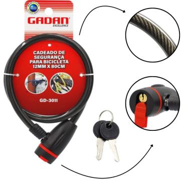Imagem de Trava cabo de aço cadeado segurança bike bicicleta moto espiral anti-roubo 80cm 2 chaves