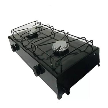 Imagem de Fogão 2 Bocas Camping Preto Cozinha Botijão de Gás 13 kilos Glp